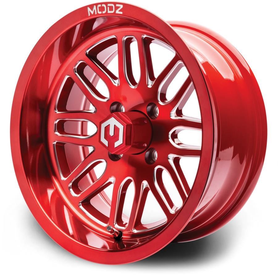 MODZ® Mayhem 14x7 Brushed Red with Ball Mill Golf Cart Wheel