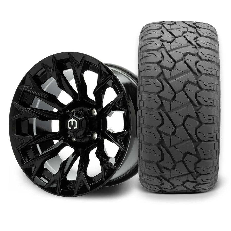 MODZ Falcon 14x7 Glossy Black Wheel & X Comp Golf X/T Tire Package