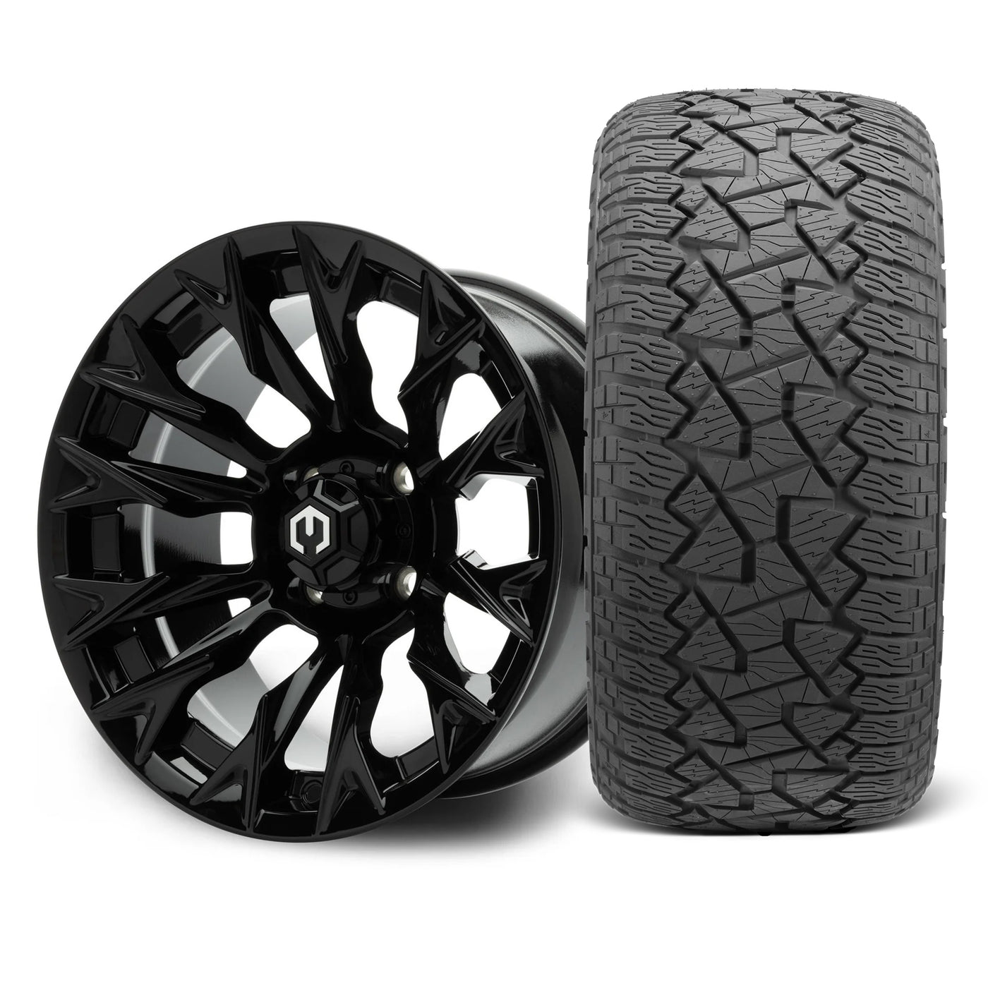 MODZ Falcon 14x7 Glossy Black Wheel & X Comp Golf A/T Tire Package