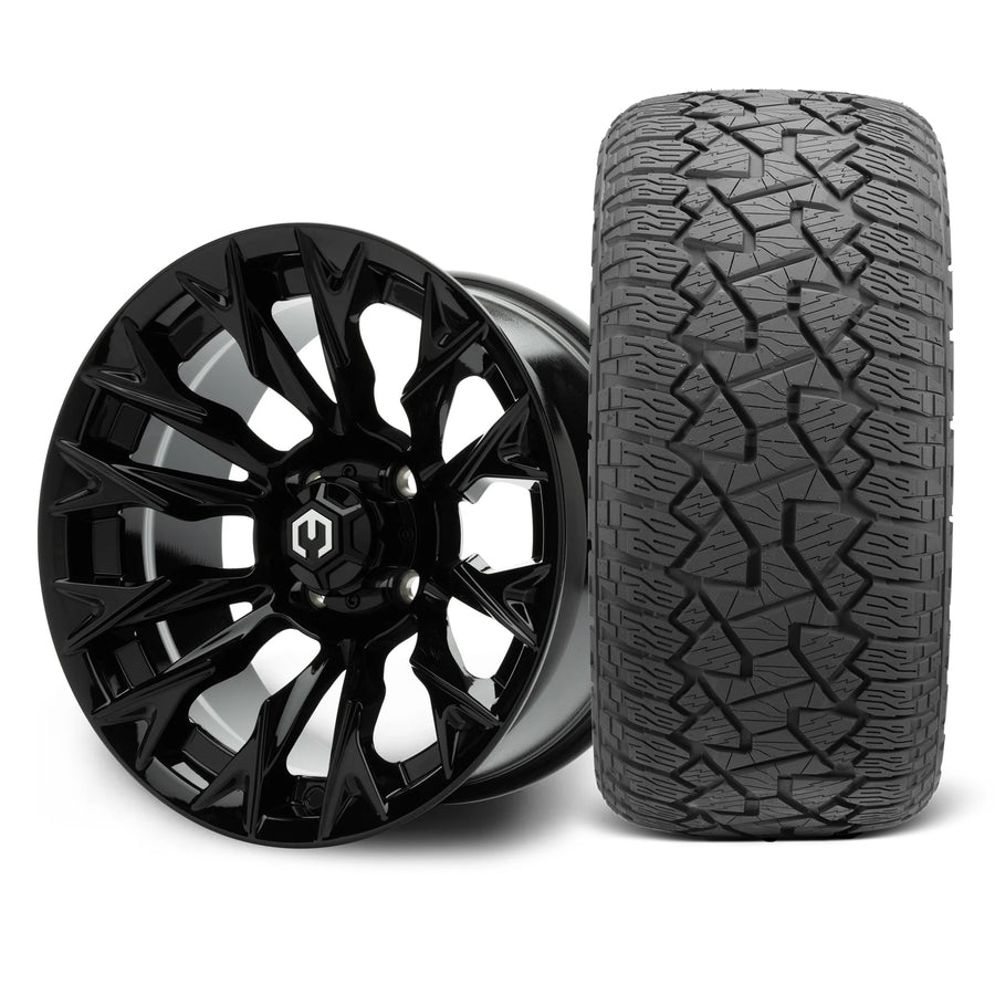 MODZ Falcon 14x7 Glossy Black Wheel & X Comp Golf A/T Tire Package