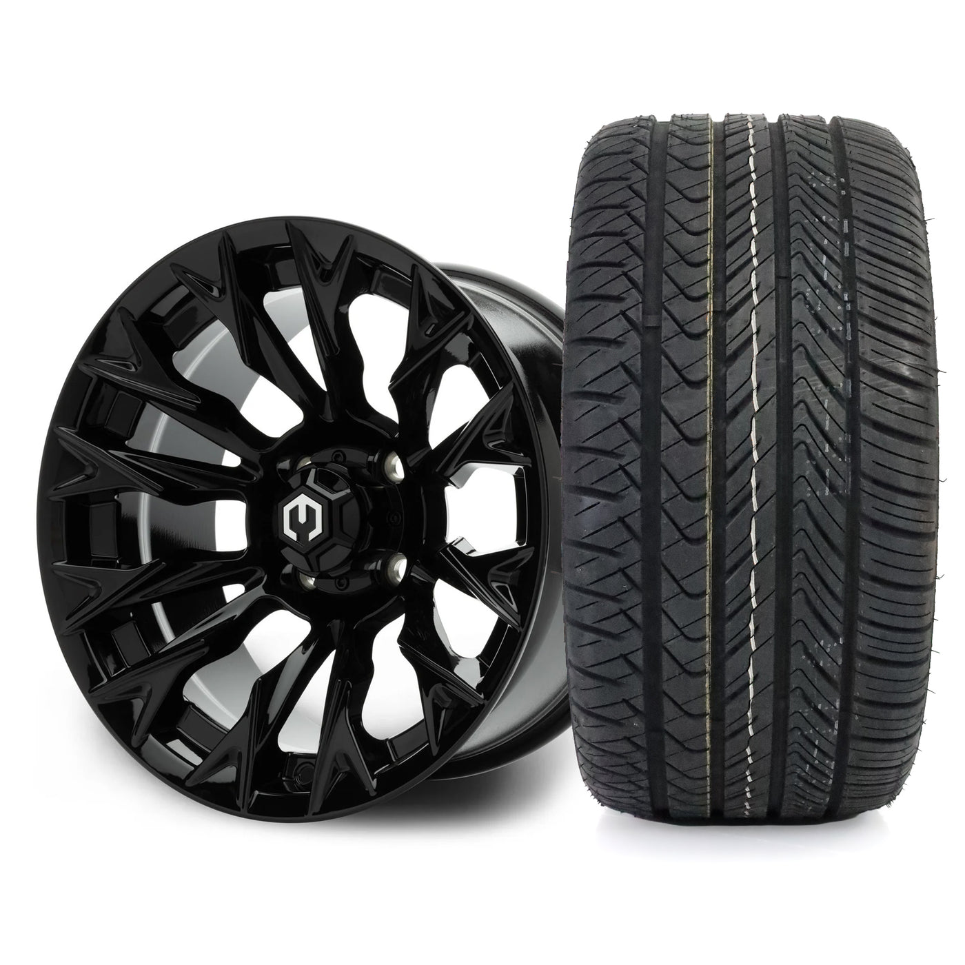 MODZ Falcon 14x7 Glossy Black Wheel & X Comp Golf H/T Tire Package