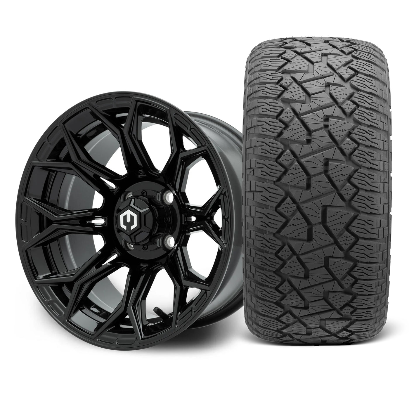 MODZ Halo 14x7 Glossy Black Wheel & X Comp Golf A/T Tire Package