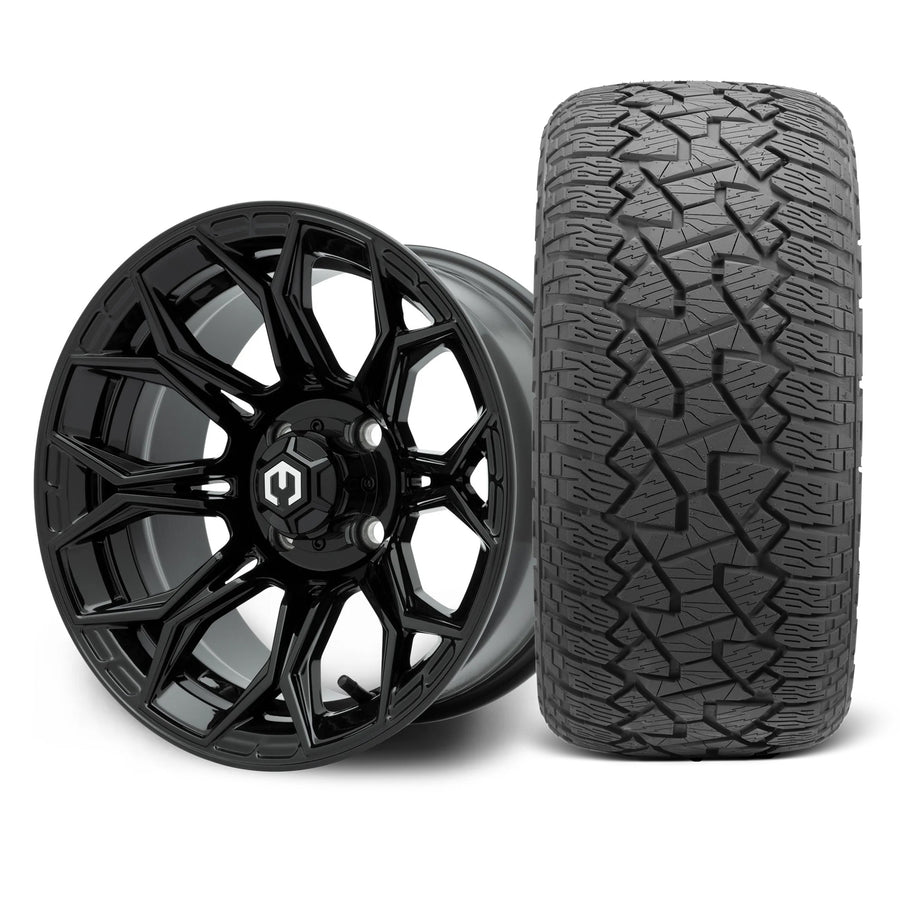 MODZ Halo 14x7 Glossy Black Wheel & X Comp Golf A/T Tire Package