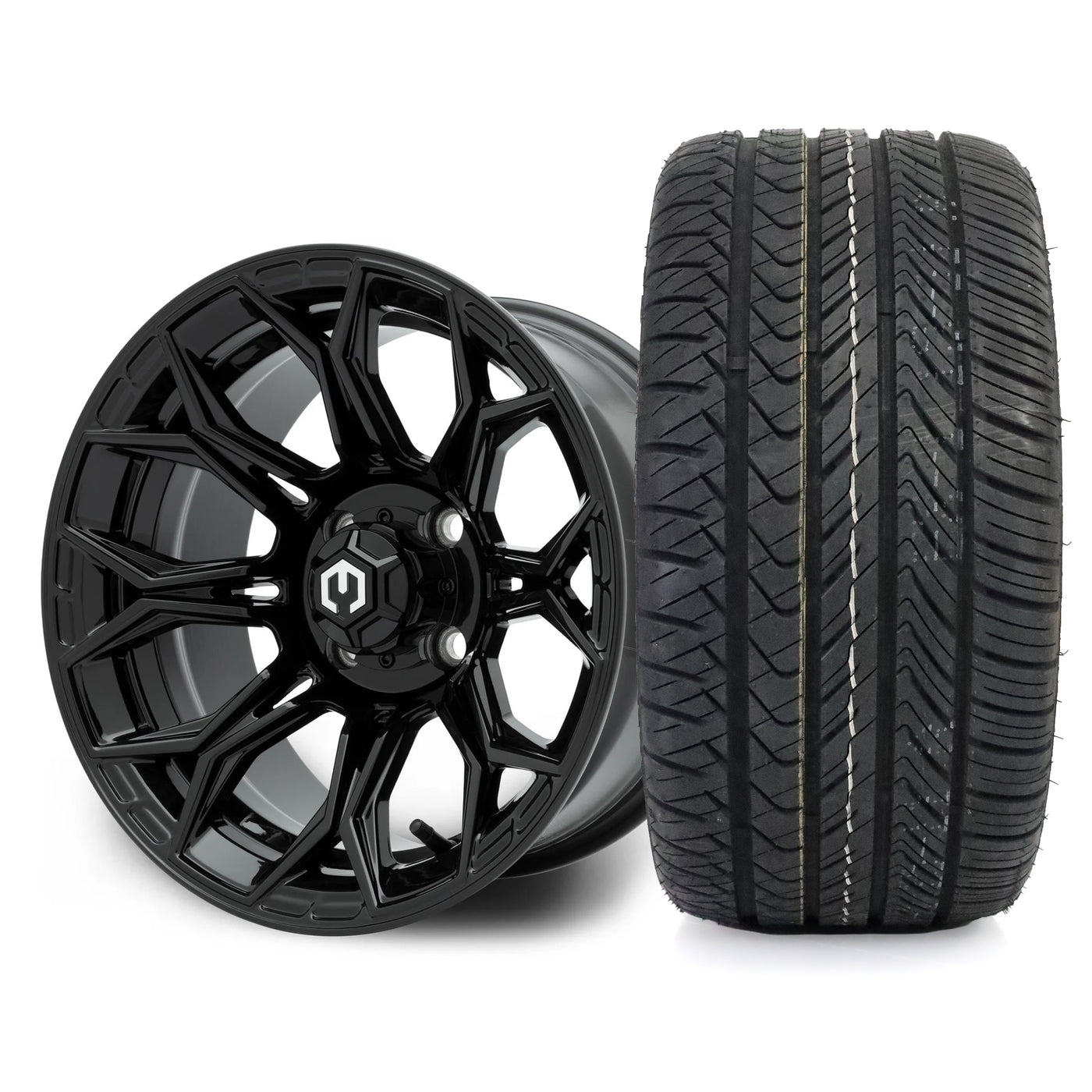 MODZ Halo 14x7 Glossy Black Wheel & X Comp Golf H/T Tire Package