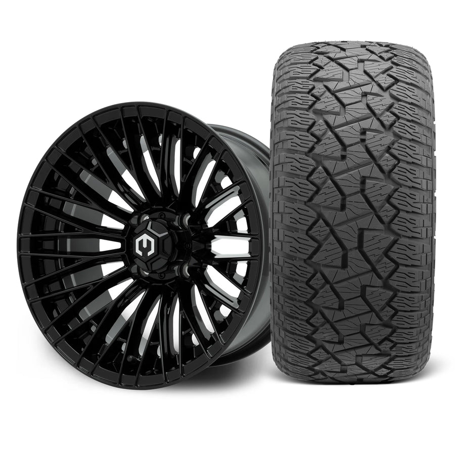 MODZ Reaper 14x7 Glossy Black Wheel & X Comp Golf A/T Tire Package