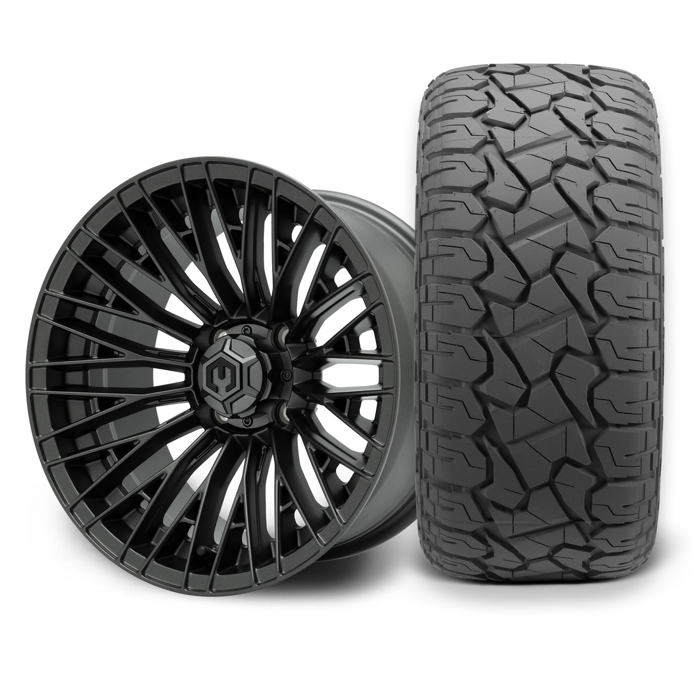 MODZ Reaper 14x7 Titanium Gunmetal Wheel & X Comp Golf X/T Tire Package