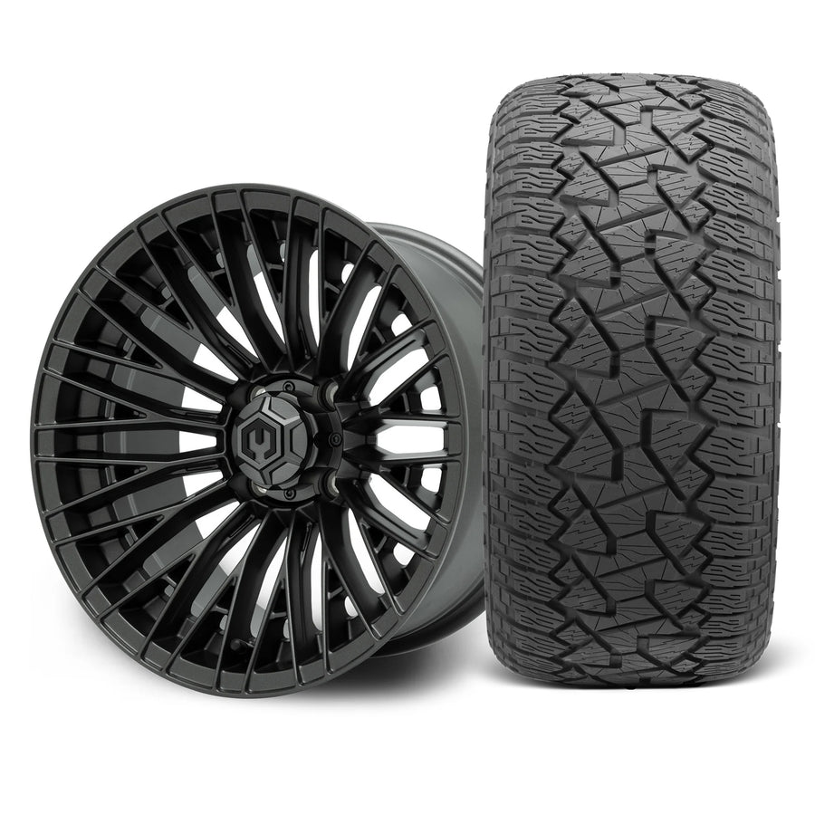 MODZ Reaper 14x7 Titanium Gunmetal Wheel & X Comp Golf A/T Tire Package