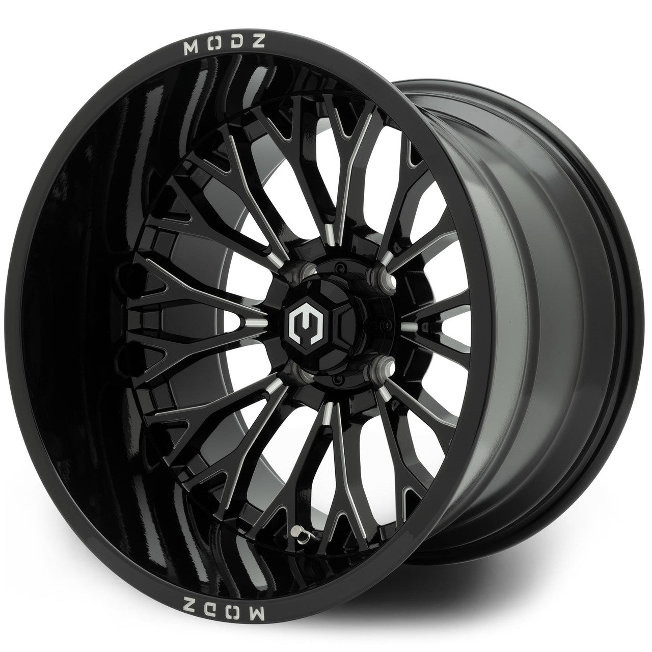 MODZ® Convict 15x10 Glossy Black with Ball Mill Golf Cart Wheel
