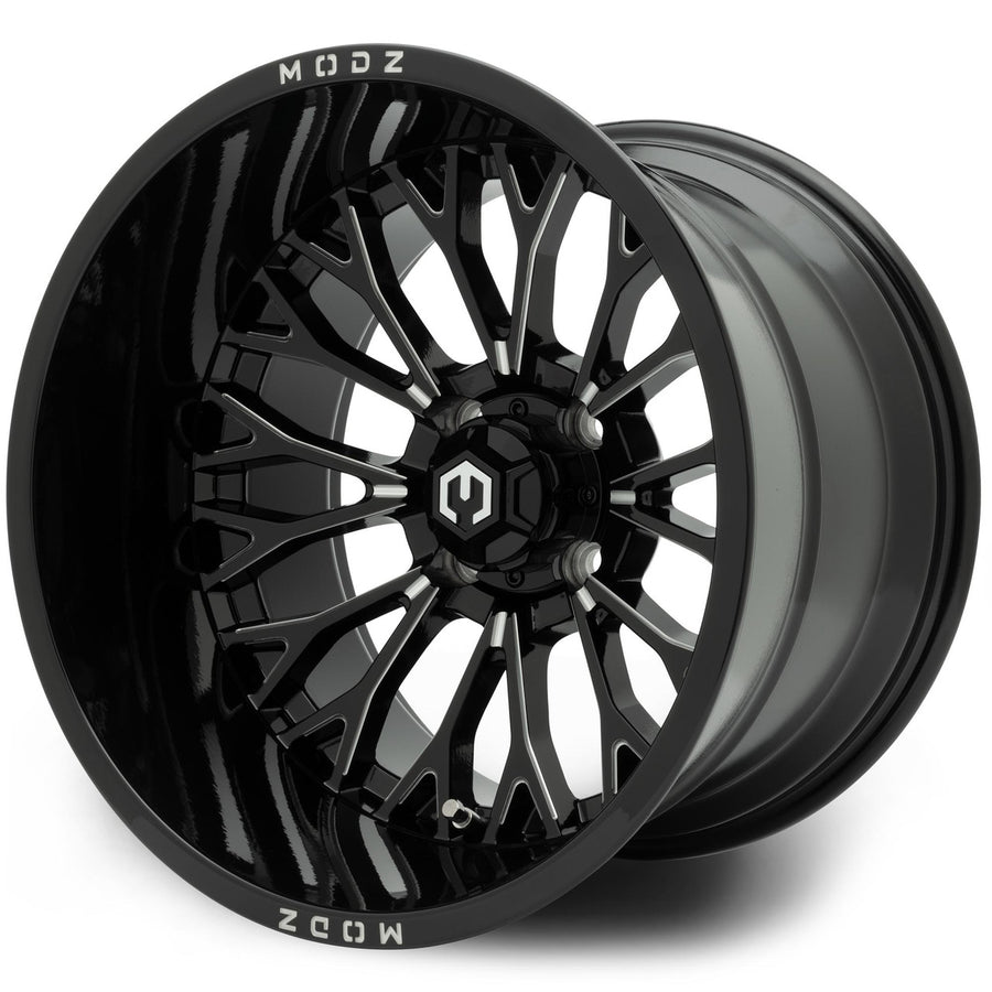 MODZ® Convict 15x10 Glossy Black with Ball Mill Golf Cart Wheel