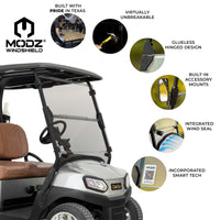 MODZ Windshield for Club Car Golf Carts - Fits Precedent, Onward, Tempo, DS (1982-2000)