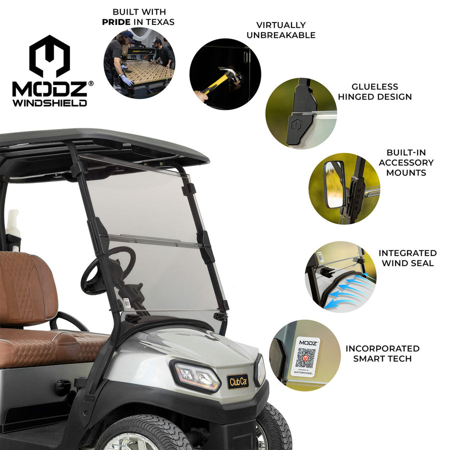MODZ Windshield for Club Car Golf Carts - Fits Precedent, Onward, Tempo, DS (1982-2000)