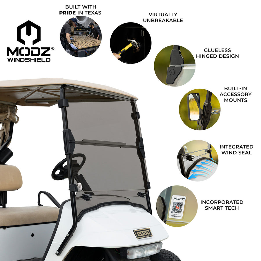MODZ Windshield for EZGO Golf Carts - Fits TXT, T48, RXV (2008-2023) with Storm Body Kits