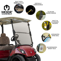 MODZ Windshield for Yamaha Golf Carts - Fits G14, G19, G29, Drive, Drive2