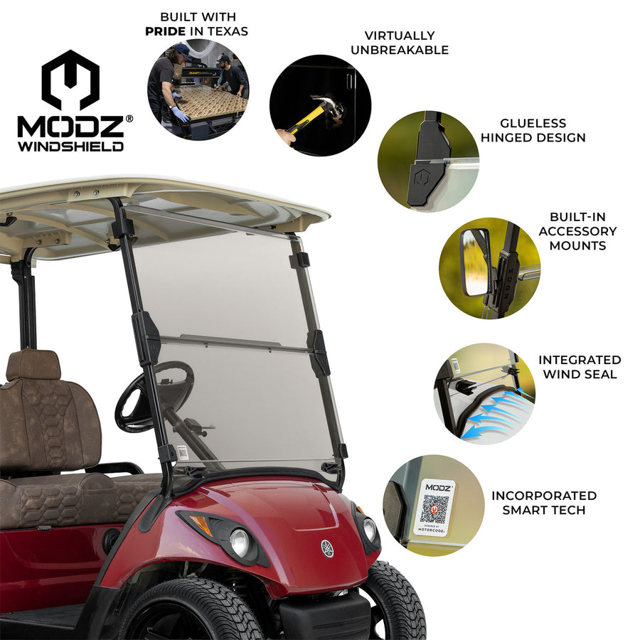 MODZ Windshield for Yamaha Golf Carts - Fits G14, G19, G29, Drive, Drive2