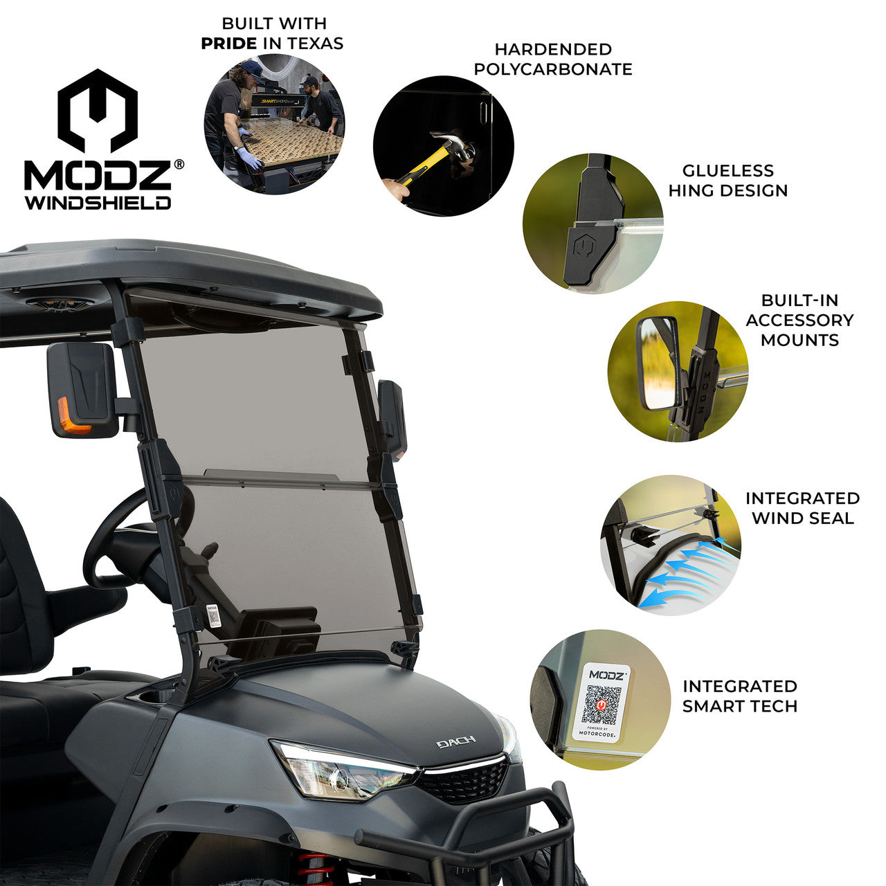 MODZ Windshield for DACH Golf Carts - Fits Apollo, Falcon