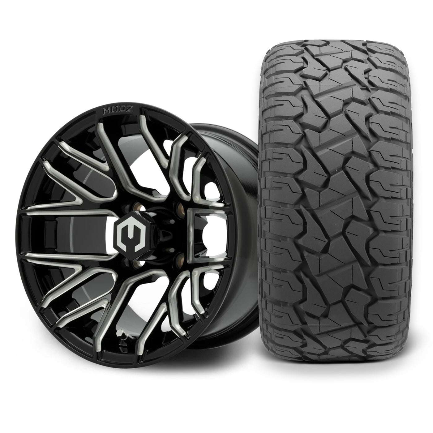 MODZ Matrix 12x7 Glossy Black with Ball Mill Wheel & X Comp Golf X/T Tire Package