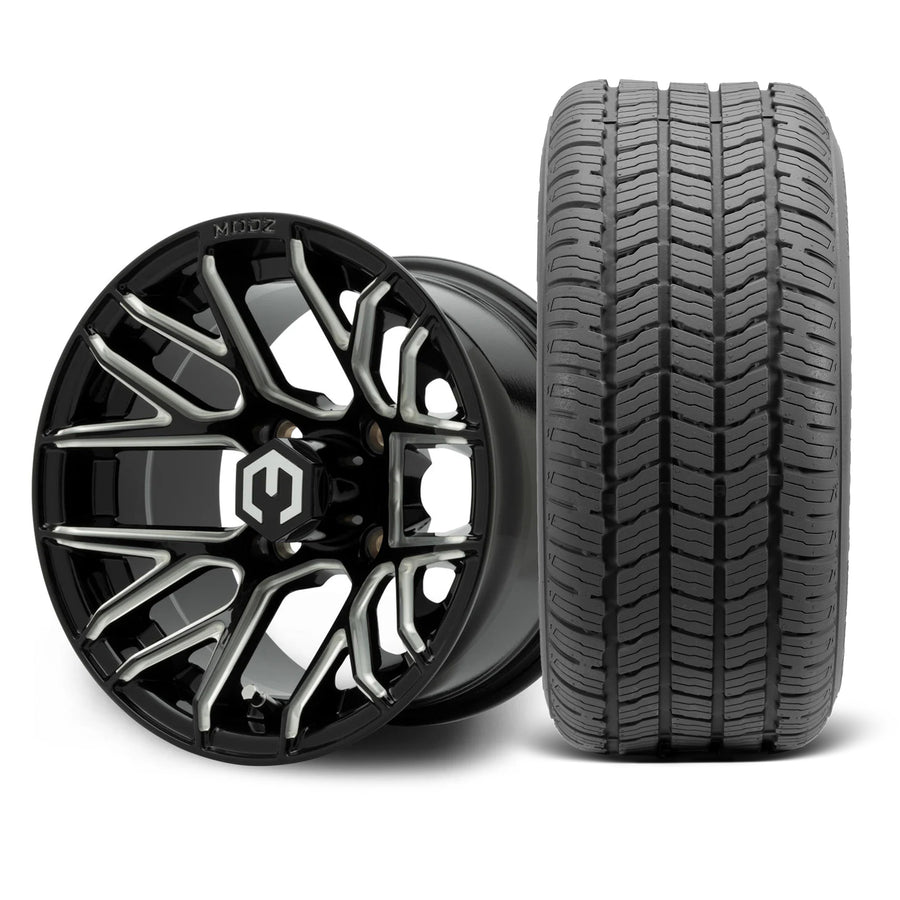 MODZ Matrix 12x7 Glossy Black with Ball Mill Wheel & Gladiator A/P Tire Package