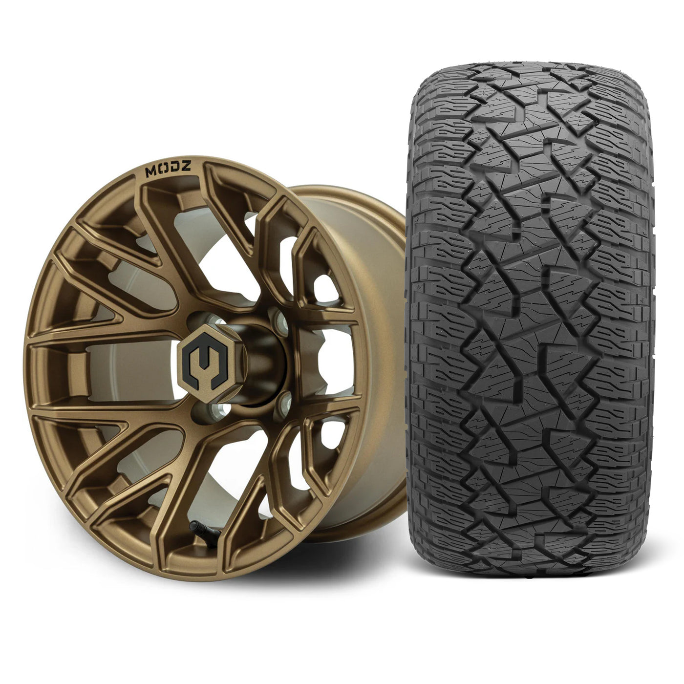 MODZ Matrix  12x7 Matte Bronze Wheel & X Comp Golf A/T Tire Package