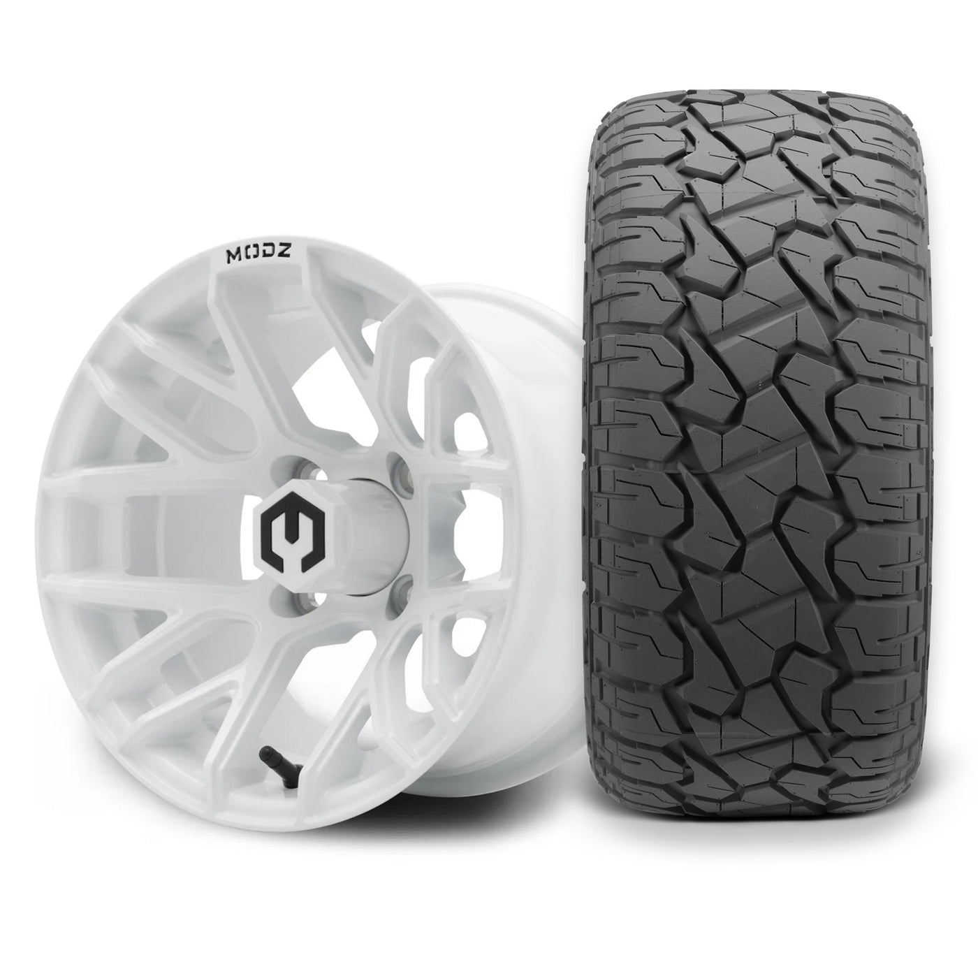 MODZ Matrix 12x7 Glossy White Wheel & X Comp Golf X/T Tire Package