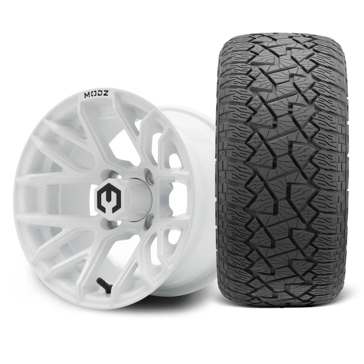 MODZ Matrix 12x7 Glossy White Wheel & X Comp Golf A/T Tire Package
