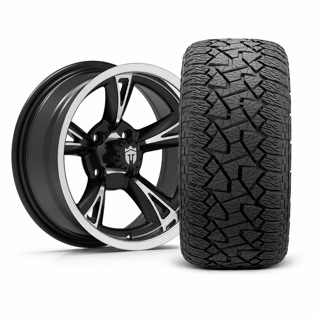 Empire Rodder RD1 14x7 Black Polished Wheel with X Comp Golf A/T Tire