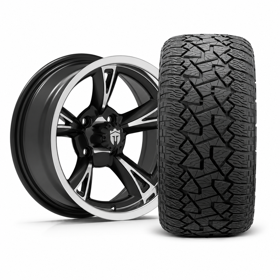 Empire Rodder RD1 14x7 Black Polished Wheel with X Comp Golf A/T Tire