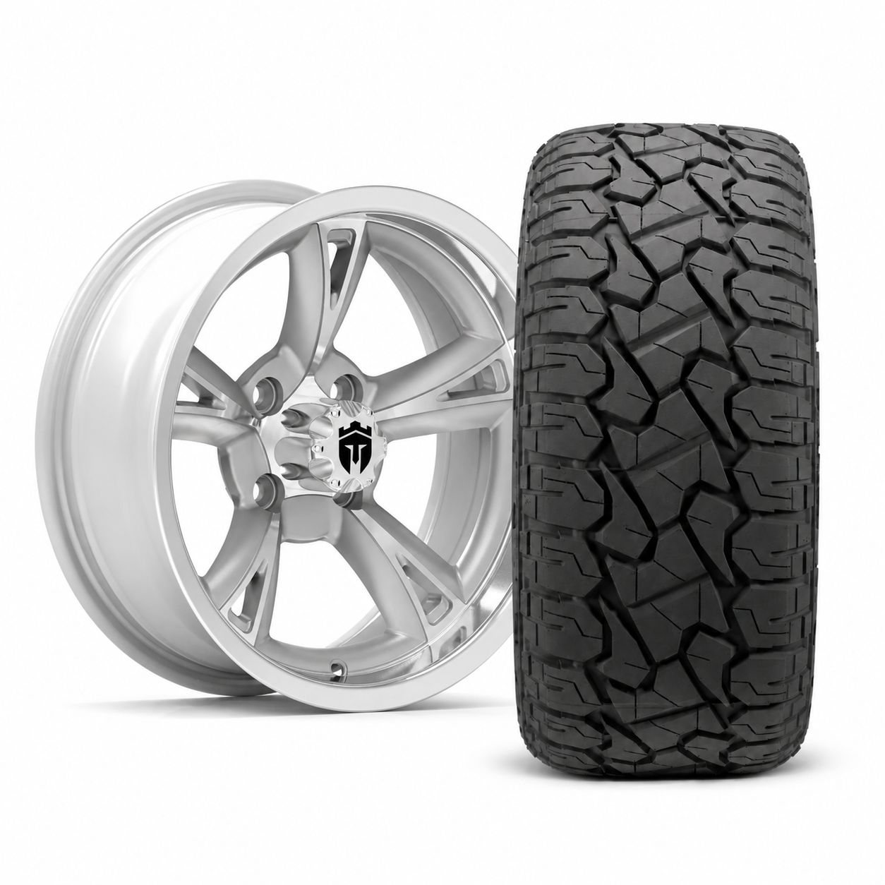 Empire Rodder RD2 14x7 Silver Polished Wheel with X Comp Golf X/T Tire