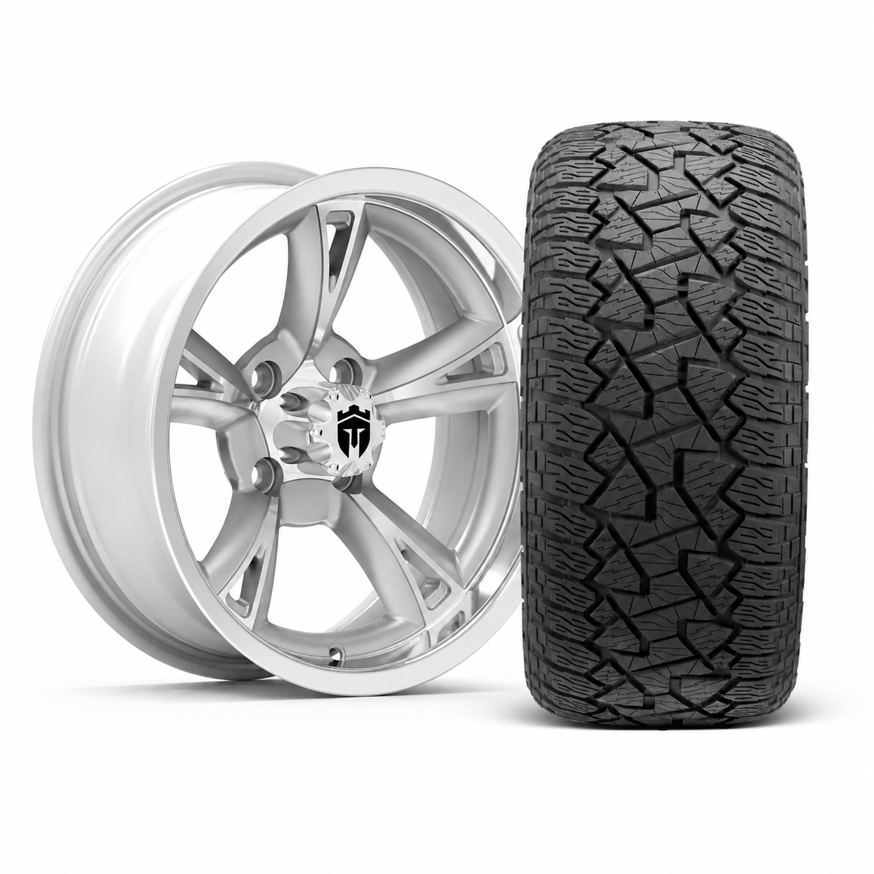 Empire Rodder RD2 14x7 Silver Polished Wheel with X Comp Golf A/T Tire