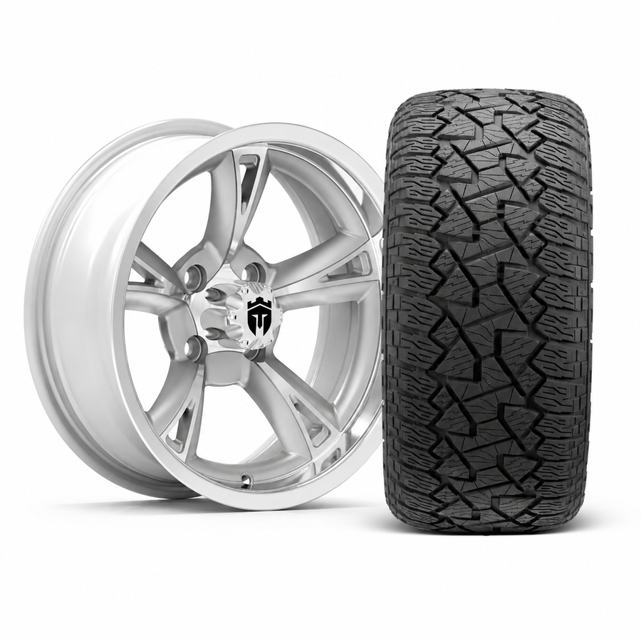 Empire Rodder RD2 14x7 Silver Polished Wheel with X Comp Golf A/T Tire