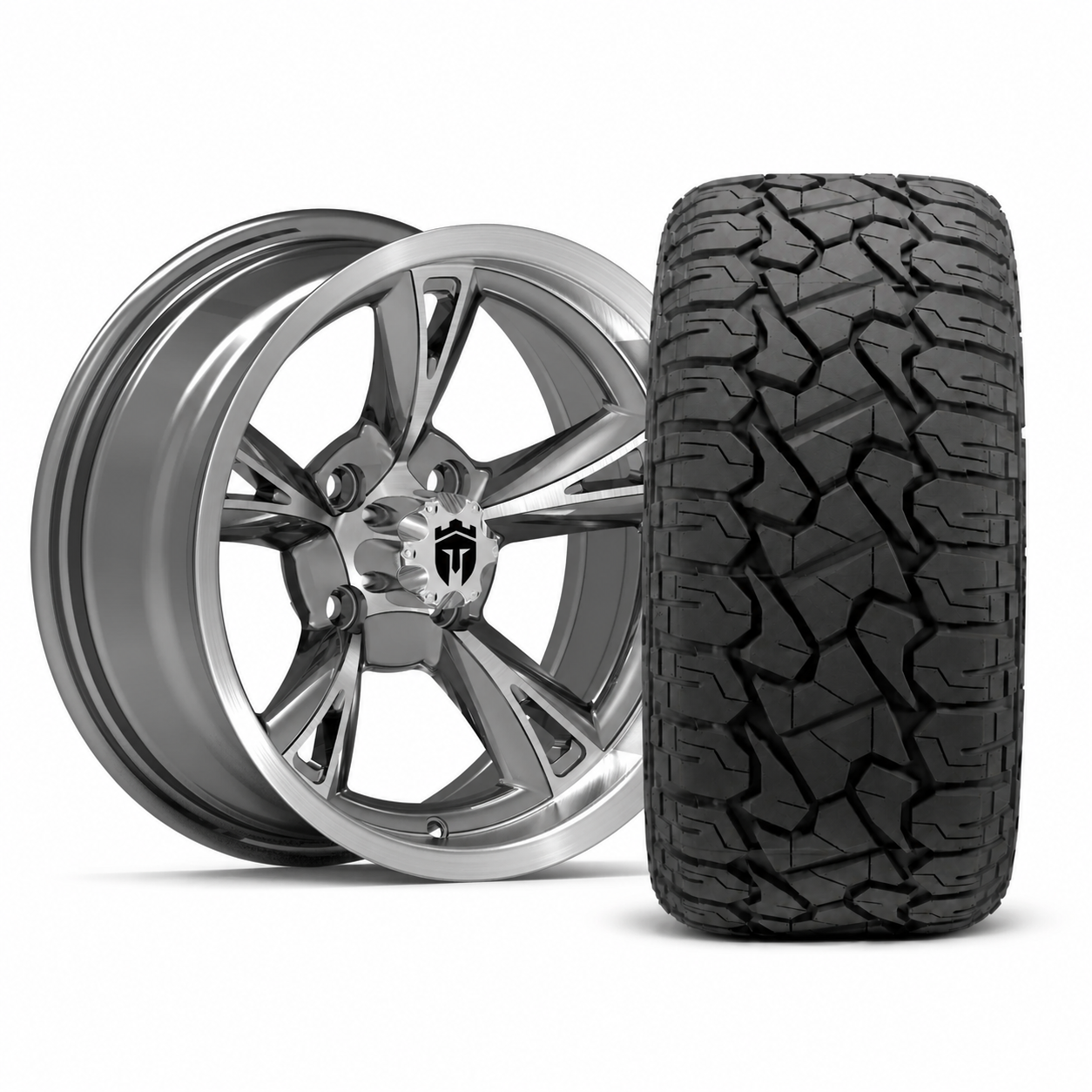 Empire Rodder RD4 14x7 Charcoal Machined Wheel with X Comp Golf X/T Tire