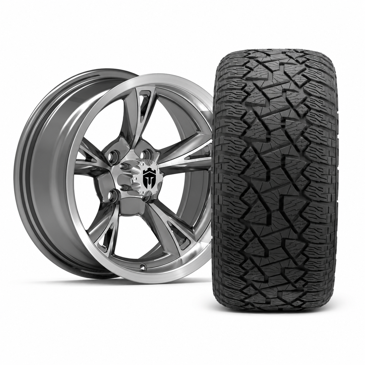 Empire Rodder RD4 14x7 Charcoal Machined Wheel with X Comp Golf A/T Tire