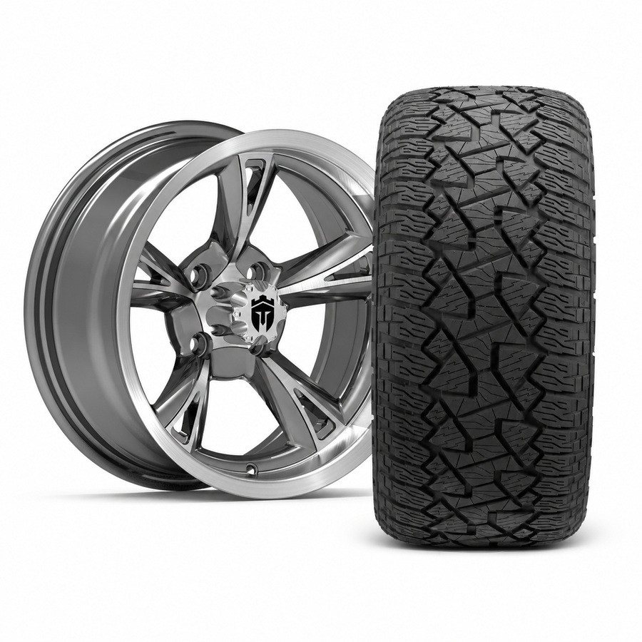 Empire Rodder RD4 14x7 Charcoal Machined Wheel with X Comp Golf A/T Tire