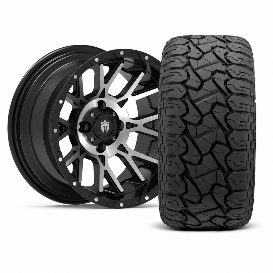 Empire Savage SV3 14x8 Gloss Black Machined Face with X Comp Golf X/T Tire Package