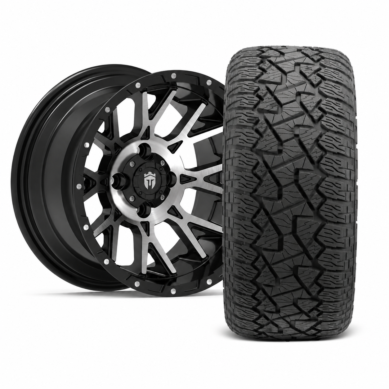 Empire Savage SV3 14x8 Gloss Black Machined Face with X Comp Golf A/T Tire Package
