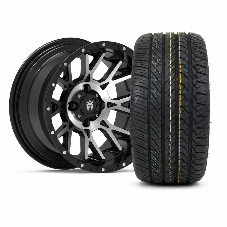 Empire Savage SV3 14x8 Gloss Black Machined Face with X Comp Golf H/T Tire Package