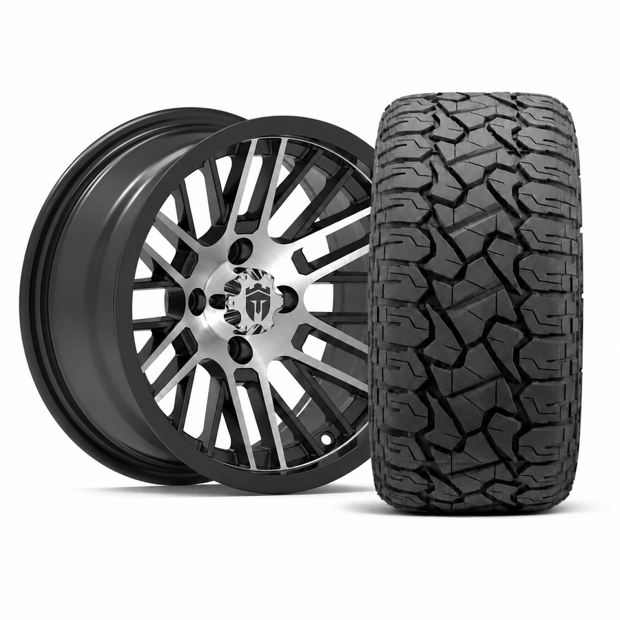 Empire Switch SWGB3 14x7 Gloss Black Machined Face with X Comp Golf A/T Tire