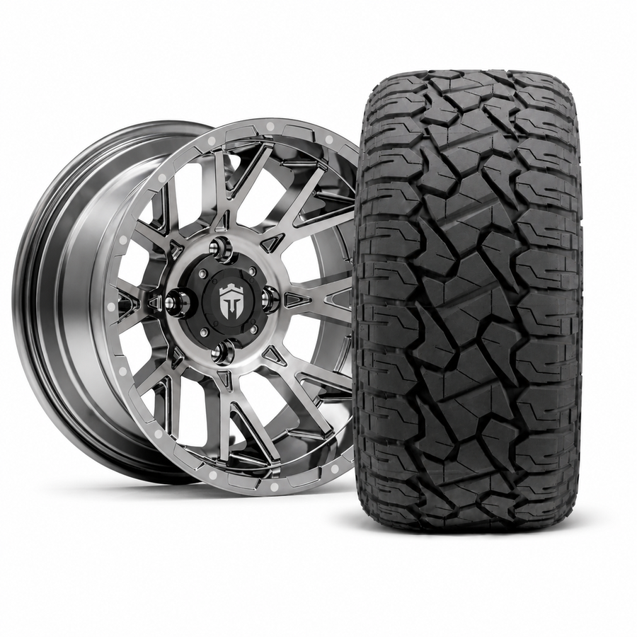 Empire 14" Savage SV5 Black Chrome Wheel & X Comp Golf X/T Tire Package