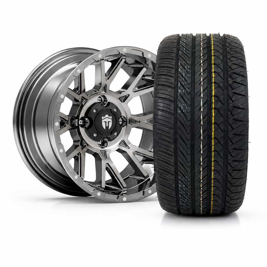 Empire 14" Savage SV5 Black Chrome Wheel & X Comp Golf H/T Tire Package