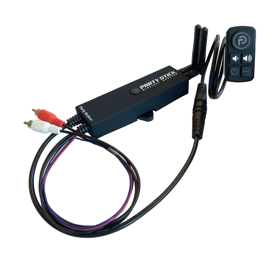 Bazooka Party Stick | Wireless Music Sharing Adapter | one-click Party Button pairing | Knockout Keypad | 12 volt Powered | RCA Audio Output | Remote Amplifier Turn-On
