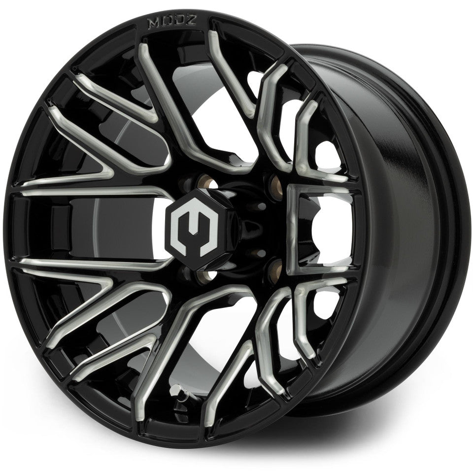 MODZ® Matrix Glossy Black with Ball Mill 12" Golf Cart Wheel