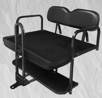 Kozip Club Car DS Front & Rear Seat Cushion Bundle with NOMAD Flip Seat Frame – White/Black Piping – White Stitching (1982-2000.5)