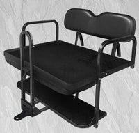 Kozip Club Car DS Front & Rear Seat Cushion Bundle with NOMAD Flip Seat Frame – White/Black Piping – White Stitching (1982-2000.5)