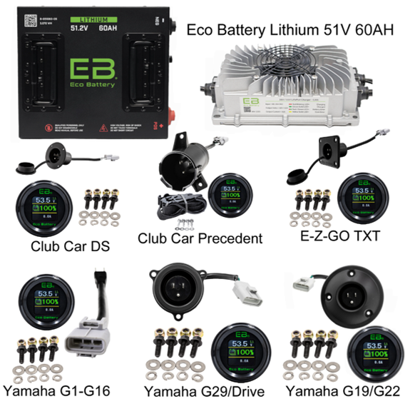 EcoBattery 48V (51V) 60AH Lithium Golf Cart Bundle packages