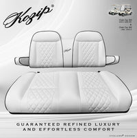 Kozip Aeris Club Car DS Front and Rear Seat Cushion Set – White Base with Black Piping and White Cross Stitch