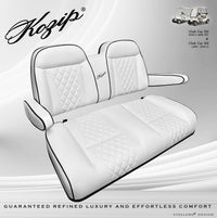 Kozip Aeris Club Car DS Front and Rear Seat Cushion Set – White Base with Black Piping and White Cross Stitch