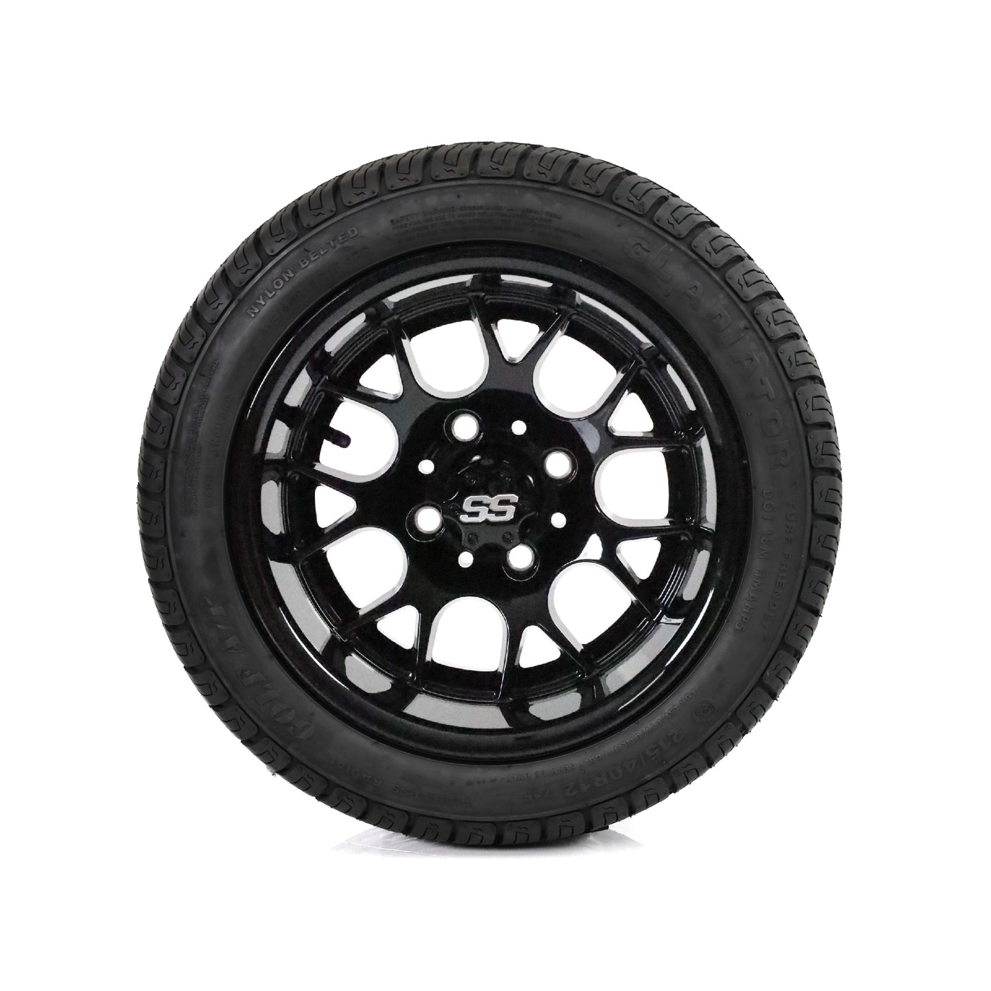 SS Wheels Alpha 12x7 Gloss Black & Gladiator Golf A/P Tire Package