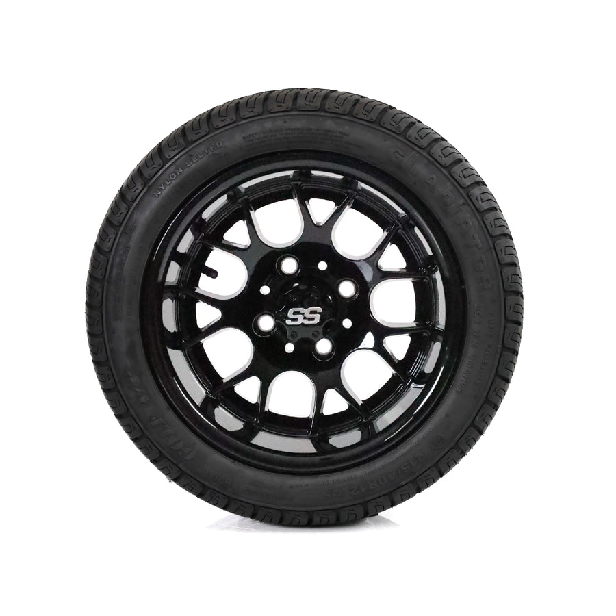 SS Wheels Alpha 12x7 Gloss Black & Gladiator Golf A/P Tire Package