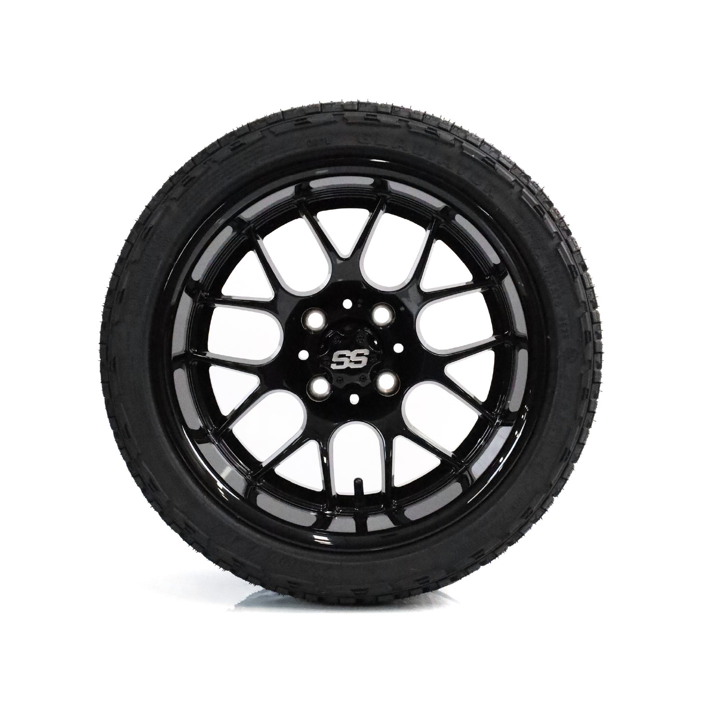 SS Wheels Alpha 14x7 Gloss Black & X Comp A/T Tire Package