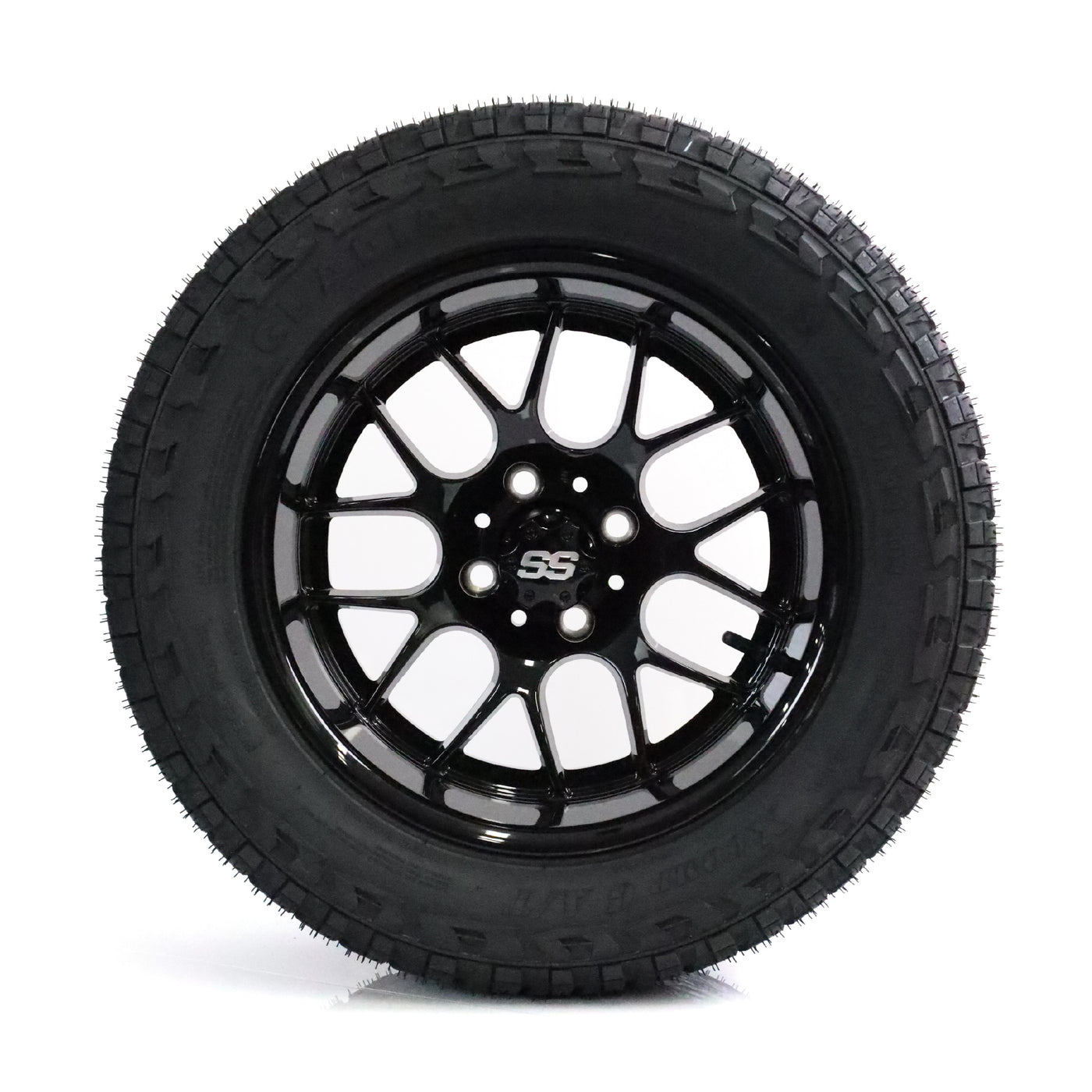 SS Wheels Alpha 14x7 Gloss Black & X Comp A/T Tire Package