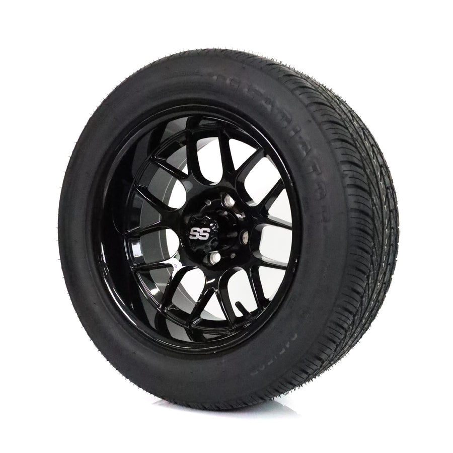 SS Wheels Alpha 14x7 Gloss Black & X Comp H/T Tire Package